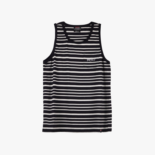 RRJ Men's Basic Tank Top Semi Body Fitting Stripes Jersey Fabric 99902 (Black)