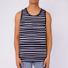 RRJ Men's Basic Tank Top Semi Body Fitting Stripes Jersey Fabric 99902 (Navy)