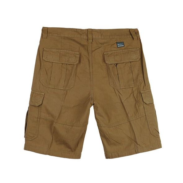 RRJ Men's Basic Non-Denim Cargo Short Regular Fitting Mid-Rise Garment Wash Fabric 122637 (Light Brown)