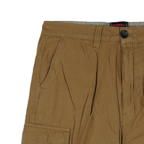 RRJ Men's Basic Non-Denim Cargo Short Regular Fitting Mid-Rise Garment Wash Fabric 122637 (Light Brown)