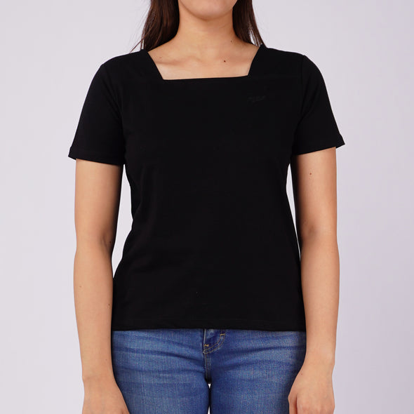 RRJ Ladies Basic Tees Regular Fitting CVC Jersey Fabric 144210-U (Black)