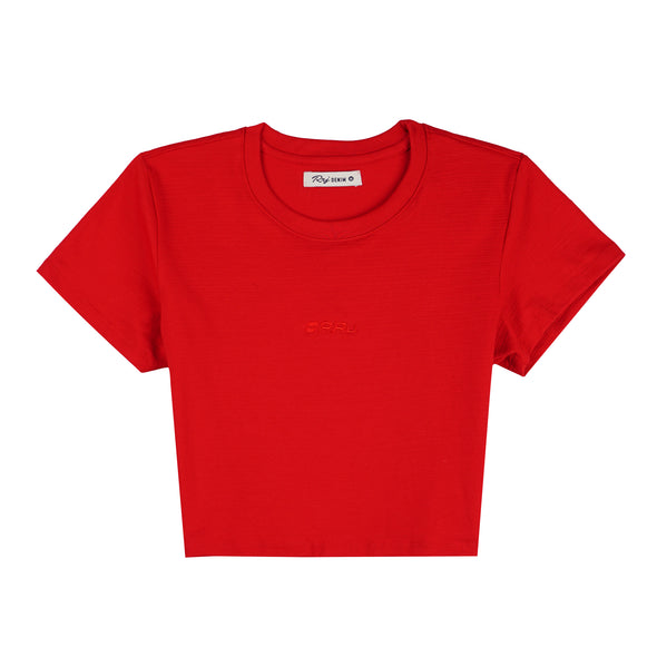 RRJ Ladies Basic Tees Crop Fitting Missed Lycra Fabric 145889 (Red)