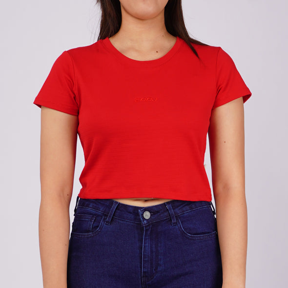 RRJ Ladies Basic Tees Crop Fitting Missed Lycra Fabric 145889 (Red)