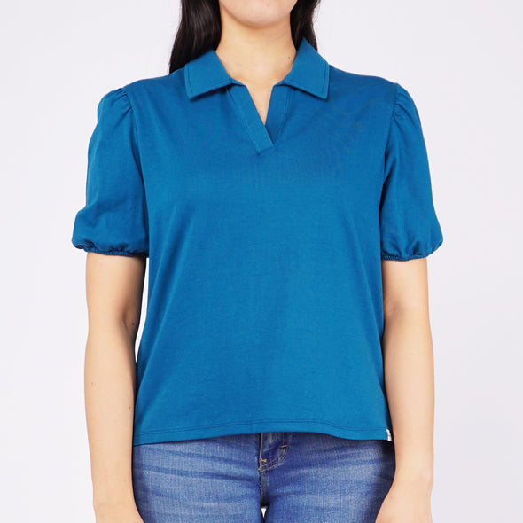 RRJ Ladies Basic Collared Shirt Boxy Fitting CVC Jersey Fabric 151537 (Teal)