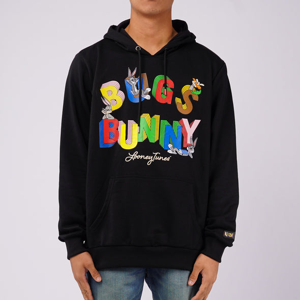 RRJ x Looney Tunes Bugs Bunny Men's Basic Graphic Hoodie Pull-Over Jacket Regular Fitting 132373 (Black)