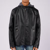 RRJ Men's Basic Hoodie Leather Jacket Regular Fitting 137606 (Black)