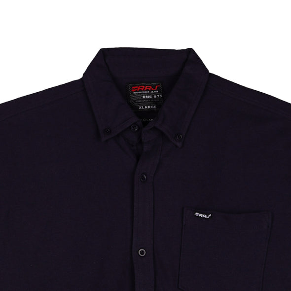 RRJ Men's Basic Woven Shirt Regular Fitting Pique Fabric 159463 (Navy)