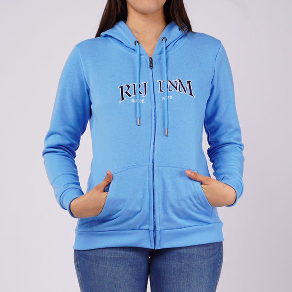 RRJ Ladies Basic Hoodie Jacket Regular Fitting Terry Fabric 123475 (Blue)