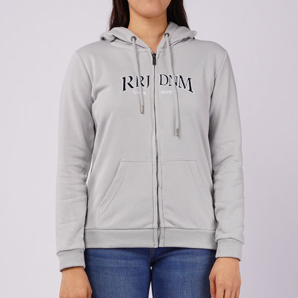 RRJ Ladies Basic Hoodie Jacket Regular Fitting Terry Fabric 123475 (Gray)