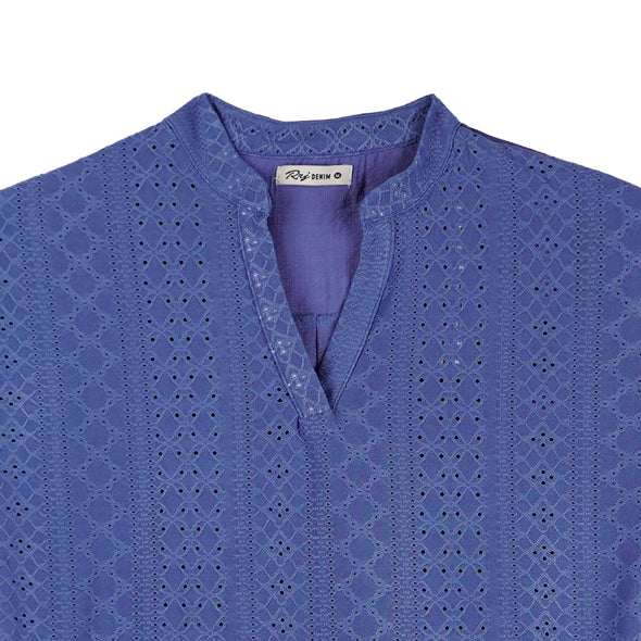 RRJ Ladies Basic Woven Shirt Regular Fitting Special Fabric 144524 (Blue)