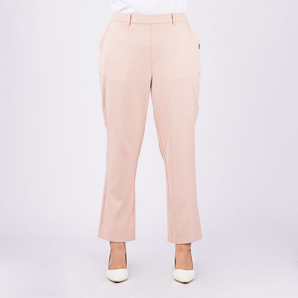 RRJ Ladies Basic Non-Denim Colored Trouser Pants Mid-Waist Rinse Wash Fabric 161166-U (Old Rose)