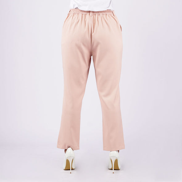 RRJ Ladies Basic Non-Denim Colored Trouser Pants Mid-Waist Rinse Wash Fabric 161166-U (Old Rose)