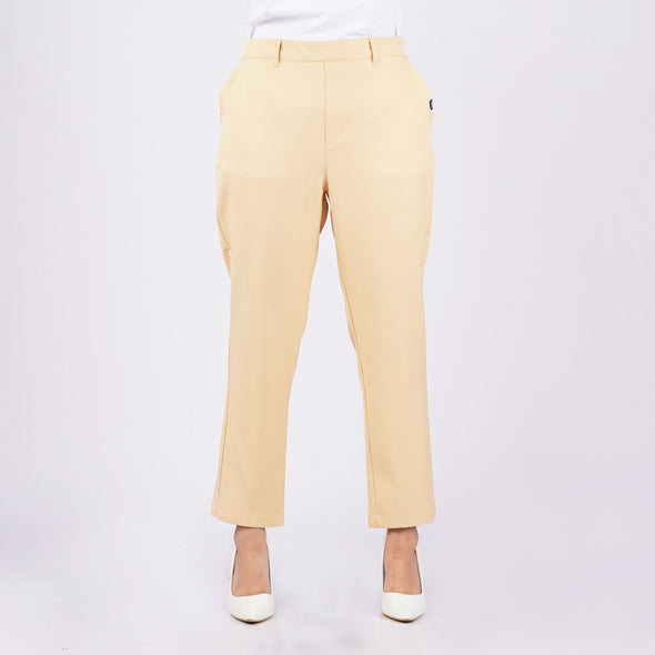 RRJ Ladies Basic Non-Denim Colored Trouser Pants Mid-Waist Rinse Wash Fabric 161166-U (Peach)