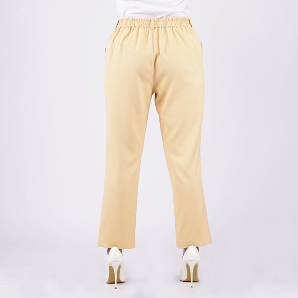 RRJ Ladies Basic Non-Denim Colored Trouser Pants Mid-Waist Rinse Wash Fabric 161166-U (Peach)