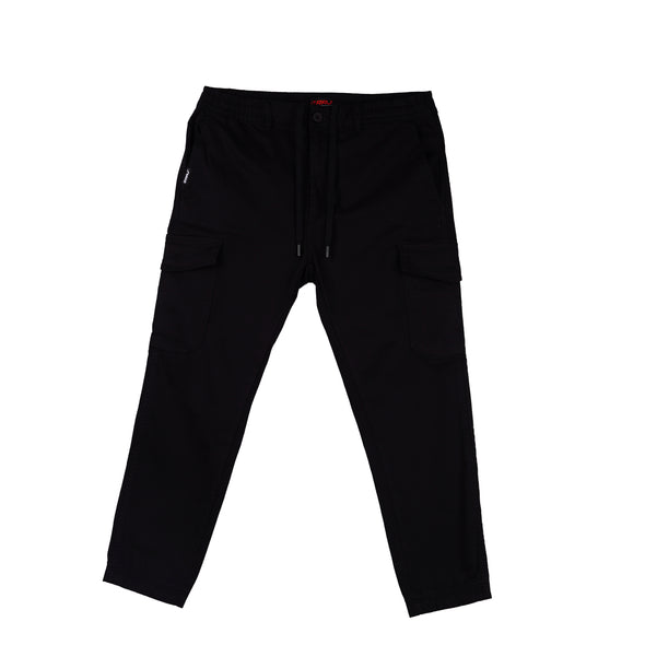 RRJ Men's Basic Non-Denim Cargo Pants Mid-Rise Fitting Rinse Wash Fabric 170274 (Black)