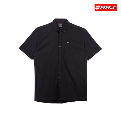 RRJ Men's Basic Woven Shirt Regular Fitting Dique Fabric 159442 (Black)