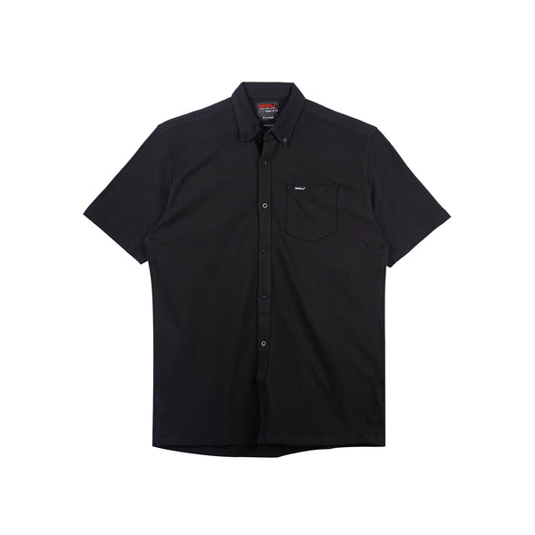 RRJ Men's Basic Woven Shirt Regular Fitting Dique Fabric 159442 (Black)