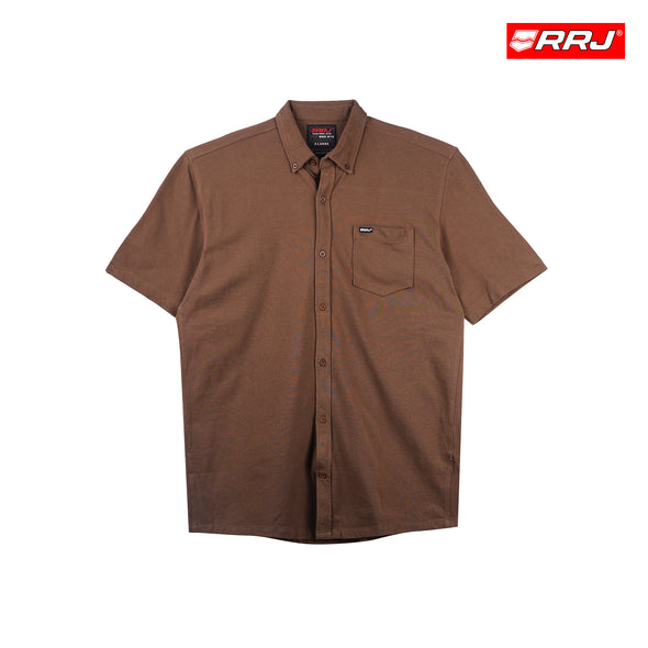 RRJ Men's Basic Woven Shirt Regular Fitting Dique Fabric 159442 (Choco Brown)