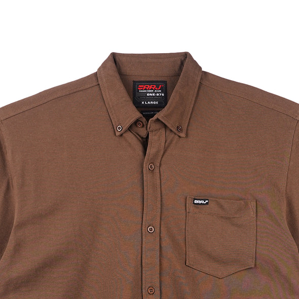 RRJ Men's Basic Woven Shirt Regular Fitting Dique Fabric 159442 (Choco Brown)