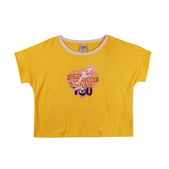 RRJ x Looney Tunes Ladies Basic Tees Crop Fitting CVC Jersey Fabric 167796-U (Yellow)