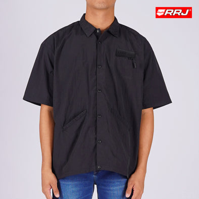 RRJ Men's Basic Woven Shirt Boxy Fitting Taslan Fabric 160614 (Black)