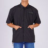 RRJ Men's Basic Woven Shirt Boxy Fitting Taslan Fabric 160614 (Black)