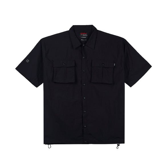 RRJ Men's Basic Woven Shirt Boxy Fitting Taslan Fabric 160597 (Black)