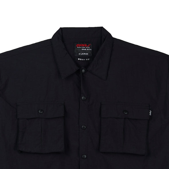 RRJ Men's Basic Woven Shirt Boxy Fitting Taslan Fabric 160597 (Black)