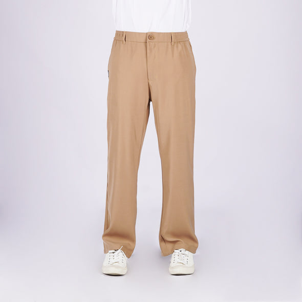 RRJ Men's Basic Non-Denim Trouser Pants Mid-Rise Fitting Rinse Wash Fabric 170408 (Beige)