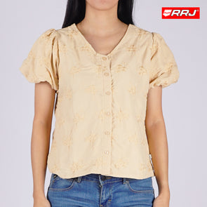 RRJ Ladies Basic Woven Shirt Boxy Fitting Special Fabric 144506 (Beige)