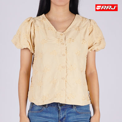 RRJ Ladies Basic Woven Shirt Boxy Fitting Special Fabric 144506 (Beige)