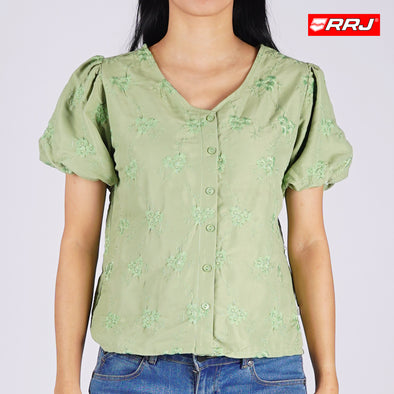 RRJ Ladies Basic Woven Shirt Boxy Fitting Special Fabric 144506 (Green)