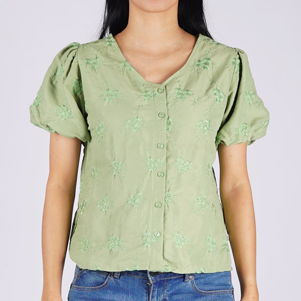 RRJ Ladies Basic Woven Shirt Boxy Fitting Special Fabric 144506 (Green)