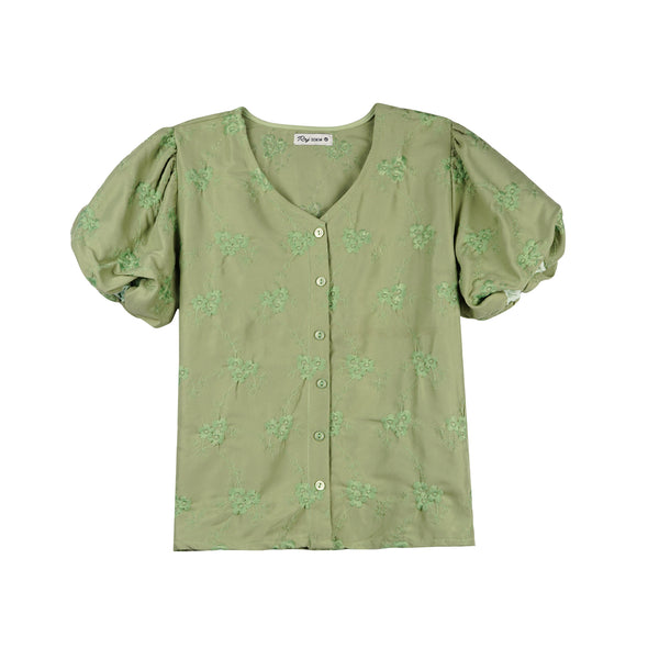 RRJ Ladies Basic Woven Shirt Boxy Fitting Special Fabric 144506 (Green)