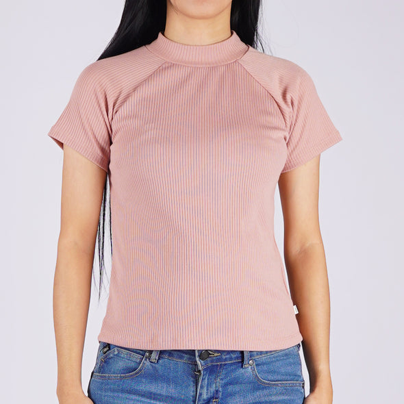 RRJ Ladies Basic Tees Regular Fitting Ribbed Fabric 153445 (Pink)