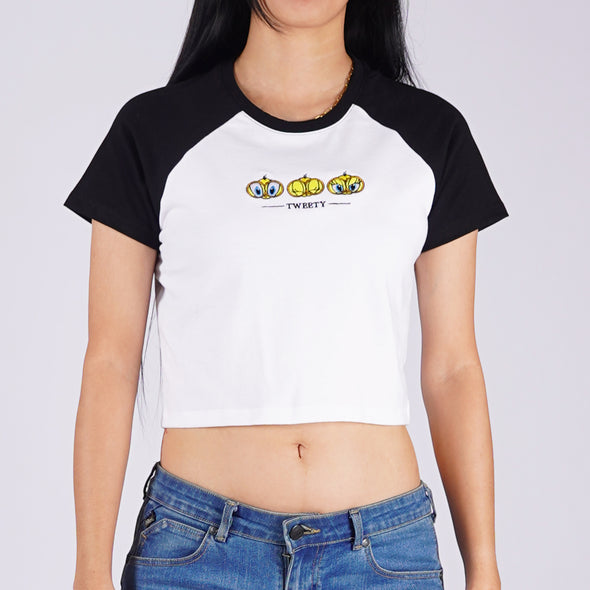 RRJ x Looney Tunes Ladies Basic Tees Crop Fitting CVC Jersey Fabric 165129-U (White)