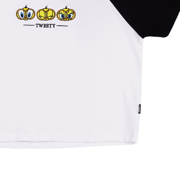 RRJ x Looney Tunes Ladies Basic Tees Crop Fitting CVC Jersey Fabric 165129-U (White)