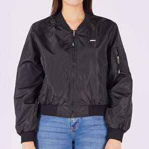 RRJ Ladies Basic Bomber Jacket Regular Fitting Nylon Fabric 140496 (Black)