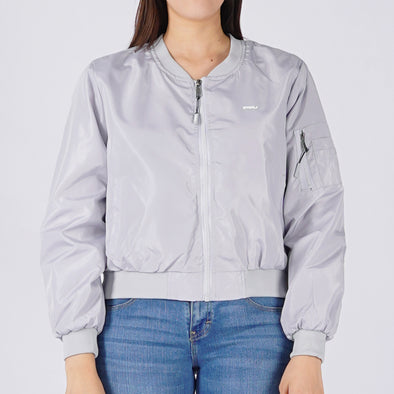 RRJ Ladies Basic Bomber Jacket Regular Fitting Nylon Fabric 140496 (Gray)