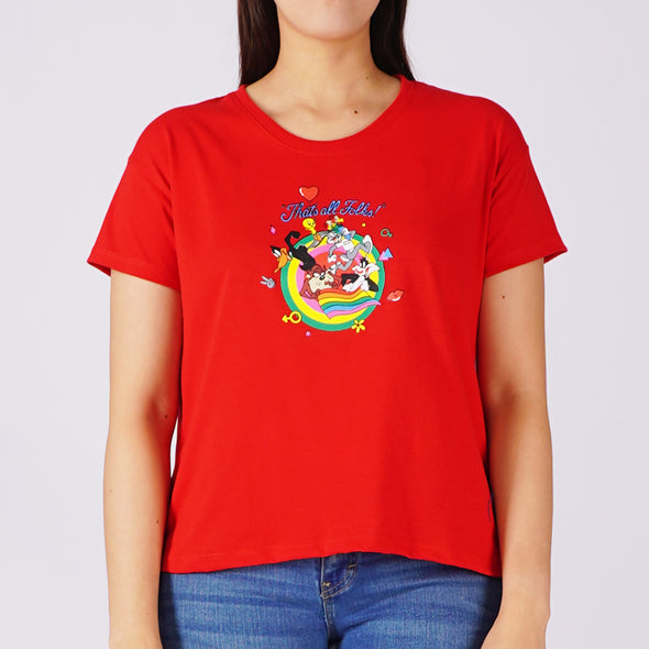 RRJ x Looney Tunes Ladies Basic Tees Boxy Fitting CVC Jersey Fabric 167806-U (Red)