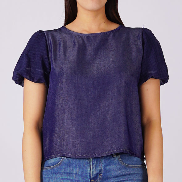 RRJ Ladies Basic Tees Boxy Fitting Chambray Fabric 153558 (Navy)